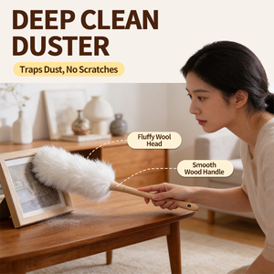<span class=keywords><strong>Plumeau</strong></span> en laine écologique, anti-statique et moelleux, avec manche en bois lisse pour usage domestique - Product Image 1