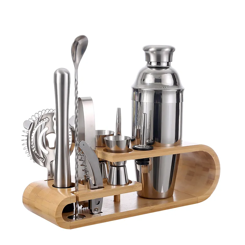 High Quality Customized Handmade Bar Tools Bar Set Cocktail Shaker Set with Stand