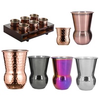 Tasse à cocktail indienne en acier inoxydable 304, bord roulé, design martelé, finition cuivre, durable, réutilisable, 60 ml/520 ml, écologique