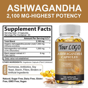Label pribadi 120 buah akar Ashwagandha dan ekstrak lada hitam kapsul penambah suasana hati suplemen makanan - Product Image 2