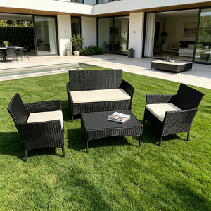 Set <span class=keywords><strong>da</strong></span> Giardino <span class=keywords><strong>in</strong></span> <span class=keywords><strong>Rattan</strong></span> <span class=keywords><strong>Sintetico</strong></span> a 4 Pezzi, Divano Moderno per Esterni con Cuscini, Mobili <span class=keywords><strong>da</strong></span> Giardino Resistenti - Product Image 2