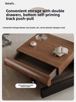 Table basse moderne minimaliste couleur noyer avec rangement rotatif en bois massif pour salon