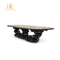 Ensemble de 12 chaises de salle à manger de luxe Empire, table en bois massif en acier inoxydable doré, table moderne pour bars