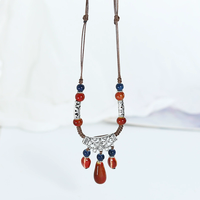 Collier long en céramique de style ethnique vintage, pendentif minimaliste, vêtements polyvalents, chaîne décorative pour femme