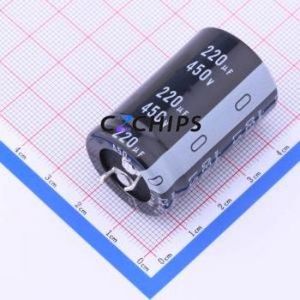 LLS2W221MELA <b>Snap</b>-in Aluminum Electrolytic Capacitor Through hole Component (THT),D25xL40mm 220uF 20% 450V 10mm - Product Image 1