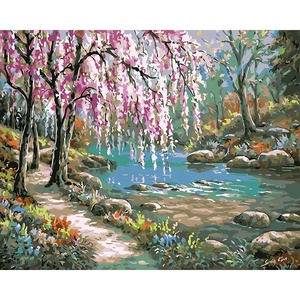 XIXI Peinture à l'huile sur toile faite à la main, paysage naturel, par numéros, DIY pour la décoration murale de la maison - Product Image 2