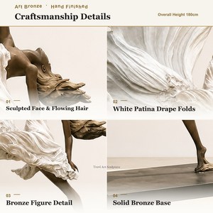 Levensgrote Decoratie Casting Bronzen Naakte Vrouw Standbeeld Lang Haar Dansen Dame Sculptuur - Product Image 3