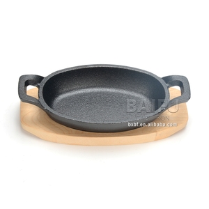 Mini plat à griller ovale en fonte pré-assaisonné avec plateau en bois, Mini plat de service en fonte, plats à rôtir ovales - Product Image 2