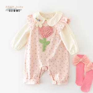 Baju Terusan Bayi Perempuan Musim Semi 100% Katun, Overall Bayi Baru Lahir Motif Bunga dengan Lengan Mengembang, Romper Kasual - Product Image 2