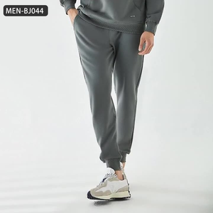 Joggers 360G en coton 100% pour hommes-Pantalon de survêtement fuselé gris lavé vintage avec chevilles à revers, pantalon de salon décontracté en tricot minimaliste - Product Image 1