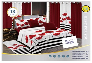 Wholesale African Style Yellow Flower Print Microfiber 13PCS <strong>Matching</strong> Carpet <strong>Bedding</strong> <strong>and</strong> <strong>Curtains</strong> - Product Image 6