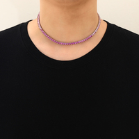 BC152 Moderno Collar de Cadena Tipo Tenis de 3mm 4mm de Latón Chapado en Plata Rosa con Circonita y Engaste de 3 Puntas, Cadena de Eslabones con Circonita Cúbica Degradada