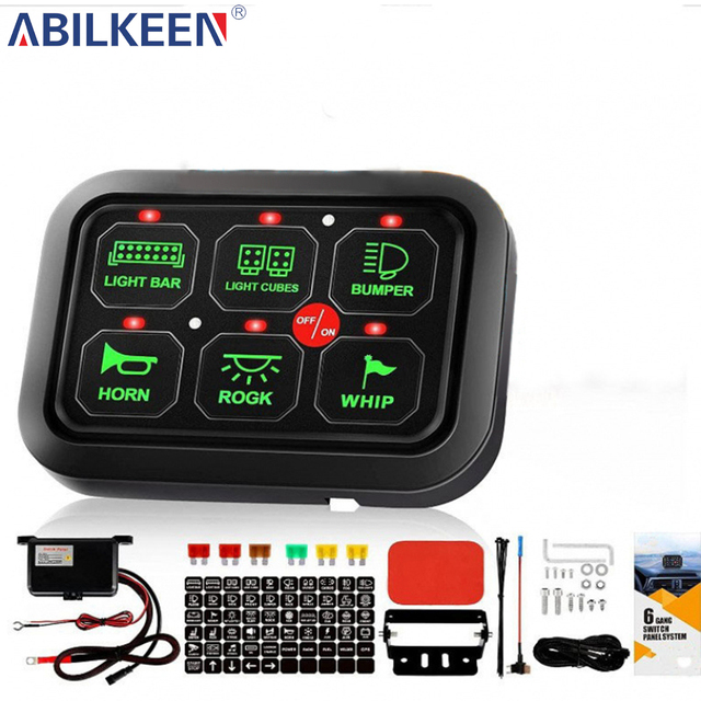 6 Gang 12V Car Switch Panel Switch with LED Backlight Waterproof IP65 Off Road Vehicle Control Panel Switch