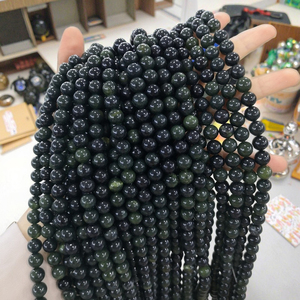 Wholesale Fashion Jewelry Making <strong>Beads</strong> Natural Polish <strong>Black</strong> Green Nephrite Jade Gemstone Loose <strong>Beads</strong> 15.5" - Product Image 2