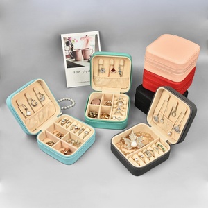Custom Logo Small Pu Leather Portable Jewellery Ring Earring Storage Case Display Mini Travel Jewelry Organizer Box With Zipper