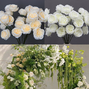Fleurs artificielles Austin Rose, 3 têtes, tige unique, en plastique PU et soie, pour décoration de mariage - Product Image 5