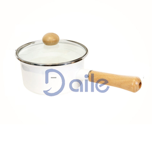 Panela de cozinha esmaltada de 18 cm para cozinhar, design único, panela de leite esmaltada com cabo de madeira e tampa de vidro