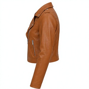 Chaqueta de Cuero PU Color Bronceado Unisex de la Marca WARPRO INDUSTRY, Corte Ajustado, Cuello Alto, Transpirable, con Bolsillos con Cremallera, Estilo Casual y Urbano - Product Image 3