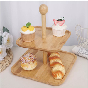 Soporte de bambú de varios niveles para pasteles, estante de exhibición de postres de 2 niveles para fiesta de té, bandeja de frutas reutilizable - Product Image 1