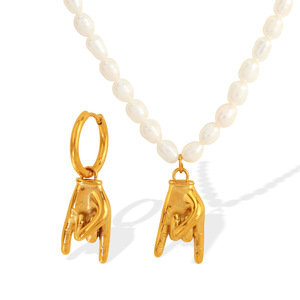 Conjunto de Collar de Perlas de Moda Retro Francesa, Pendientes de Oro con Diseño de Gestos, Joyería de Fiesta para Mujer - Product Image 5