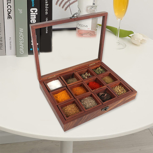 Boîte à épices <span class=keywords><strong>en</strong></span> <span class=keywords><strong>bois</strong></span> fabriquée à la main avec 12 compartiments et boîte de rangement <span class=keywords><strong>en</strong></span> <span class=keywords><strong>bois</strong></span> pour cuillère pour la cuisine - Product Image 2