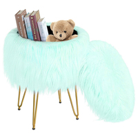 Tabouret de vanité en fausse fourrure, tabouret de vanité rond, siège rembourré, rangement, pouf duveteux, repose-pieds moderne pour le maquillage
