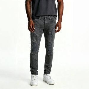 Pantalones vaqueros urbanos y elegantes de color liso con costuras reforzadas para atuendos diarios de estilo hip-hop. - Product Image 3