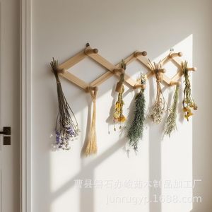<b>Wooden</b> Dried Flower Storage Rack Foldable Wall Mounted <b>Coat</b> <b>Hook</b> For Entryway And Plant Specimen Drying - Product Image 2