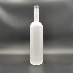 Manufacturer 750ml round flint glass frosted spirit vodka bottle with cork