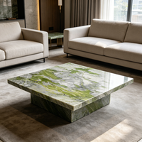Dalle de quartzite vert poli de luxe, veines ondulées naturelles, finition haute brillance, pour plateau de table à manger moderne et décoration murale et de sol intérieure
