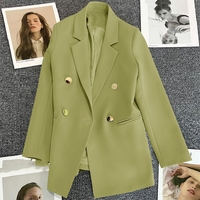 Manteau de Costume Femme Chic en Mousseline, Veste à Manches Trois-Quarts Couleur Unie, Ensemble Coréen Ample Vêtements Féminins