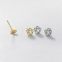 925 Sterling Silber Kleine Blumenform Vergoldete Zirkon-Ohrstecker Feiner Schmuck für Frauen Mädchen