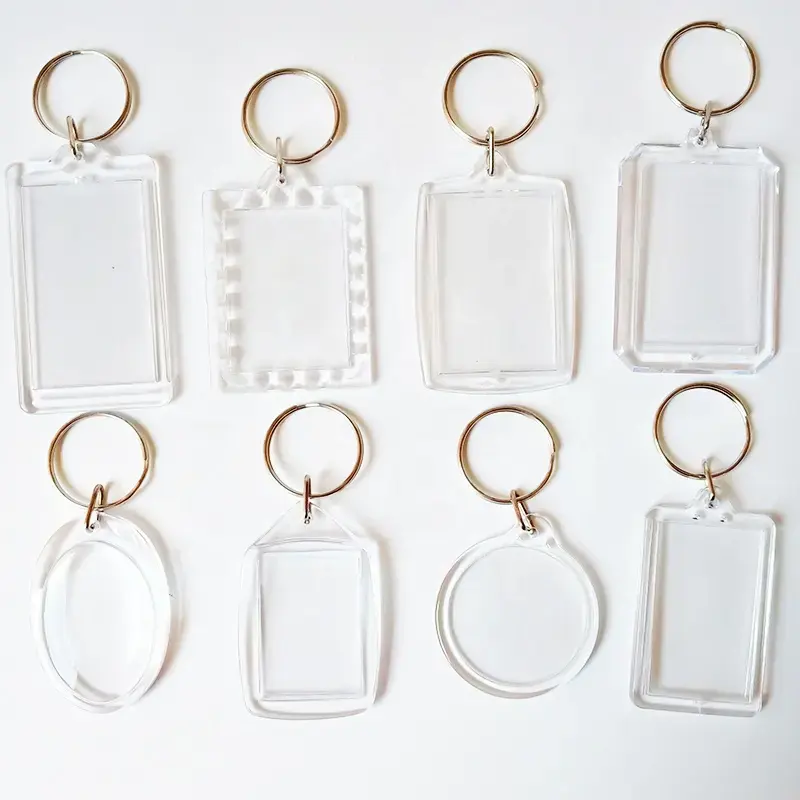 Vente en gros de porte-clés de cadre photo acrylique blanc transparent porte-clés de support de photo de rectangle