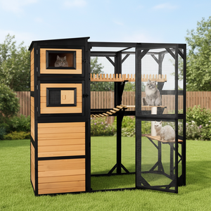 Grande Recinto per Gatti a 4 Livelli, Design Walk-in con 5 Porte, Tetto in Asfalto Resistente alle Intemperie, Copertura in PVC per Uso Interno/Esterno - Product Image 1