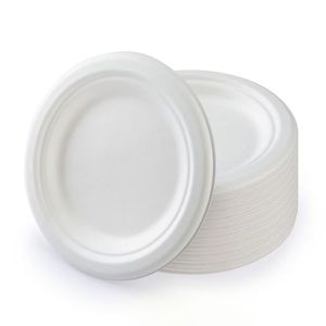 Assiettes jetables en pulpe de bagasse de 9 pouces, sans BPA, compostables, robustes, lot de 125, biodégradables, en fibre de canne à sucre, pour plats à emporter - Product Image 2