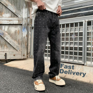 Jeans <span class=keywords><strong>Vinted</strong></span> Lavados VVS, Jeans Baggy con Lavado Desgastado, Jeans de Mezclilla para <span class=keywords><strong>Hombre</strong></span> con Estampado Puff, Jeans de Mezclilla Desgastados para <span class=keywords><strong>Hombre</strong></span> - Product Image 1