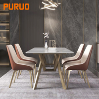 Puruo vente en gros de meubles de salle à manger à usage domestique chaise de salle à manger en tissu de lin vetlet avec cadre en or brossé