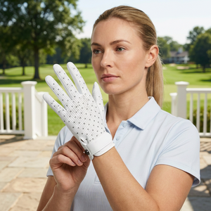 Gant de golf pour homme Nayab Industries, paume en cuir Cabretta, blanc à pois, dos en mesh respirant, léger, extensible, adhérence douce - Product Image 1