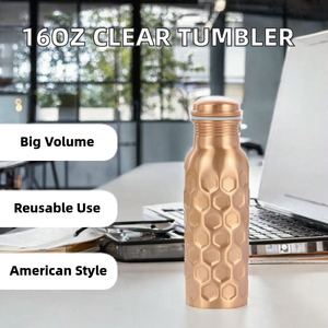 Bouteille d'eau en cuivre martelé, gobelet hexagonal réutilisable pour boissons froides et chaudes avec couvercle, pour la maison, le bureau et les voyages - Product Image 2