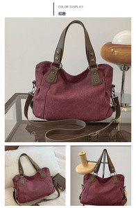 Simple <b>Canvas</b> Multiple Pockets Vintage Minimalist <b>Large</b> Capacity Fashionable Tote <b>Bag</b> for Students and Office Workers Commuting - Product Image 5