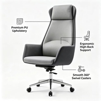 Chaise de direction ergonomique confortable à hauteur réglable en cuir PU pivotante, idéale pour le bureau à domicile et les bureaux professionnels