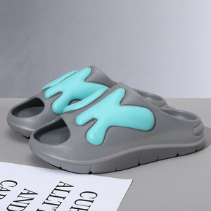 Men's Slides Thick Soled Non Slip <b>Soft</b> Sole One Strap Sandals Outdoor Casual Beach Shoes White Black Gray Khaki - Product Image 3