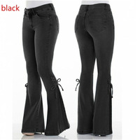 Jean évasé en denim taille mi-haute à lacets pour femme, style streetwear, extensible, grande taille, longueur cheville, collection automne
