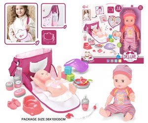 Bambola in vinile da 14 pollici per bambini, set borsa da allattamento con 12 suoni, con toilette e biberon, giocattoli per casa delle bambole e giochi di imitazione per bambini - Product Image 4