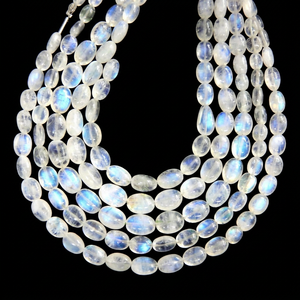 Wholesale Alifinternational Smooth Loose AAA Natural Blue Rainbow Moonstone Oval Beads for Jewelry Use 5x7-7x9MM - Product Image 1