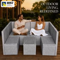 Canapé modulaire d'extérieur en forme de U en rotin PE, canapé d'angle de jardin avec table basse en verre
