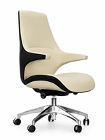 Chaise de bureau de direction moderne de luxe à dossier moyen en cuir PU avec accoudoirs intégrés, base en aluminium, pivotante et réglable