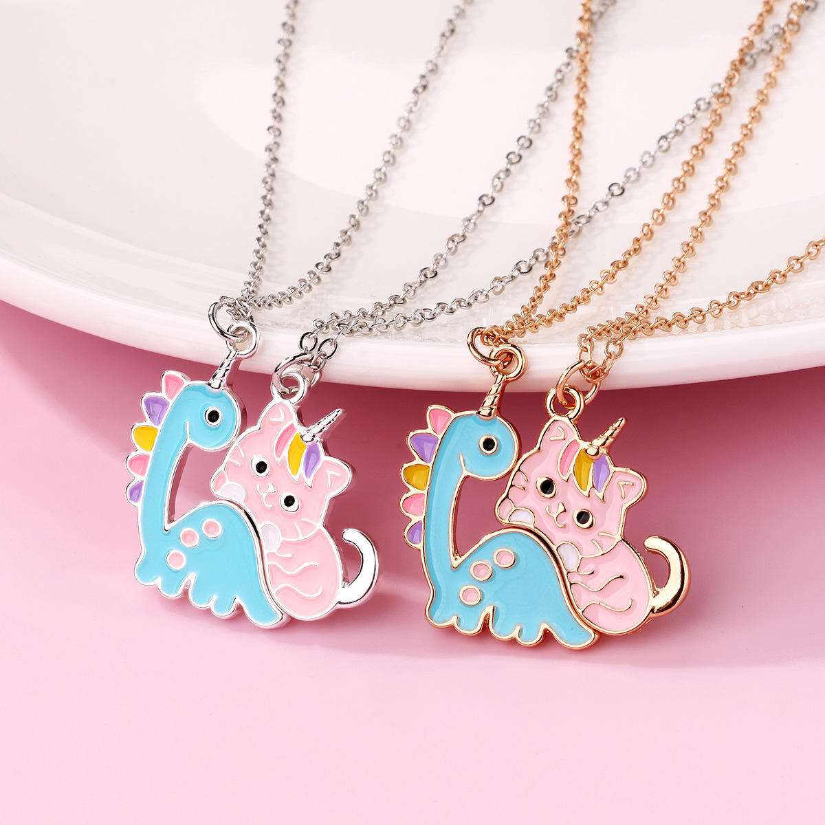 2pcs/set 3D Little Cat Dinosaur Pattern Magnetic Best Friend