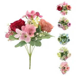 Wholesale Silk Artificial Flowers for Bride Holding Flowers Wedding Decoration Rose Hydrangea Artificial Flower Bushes