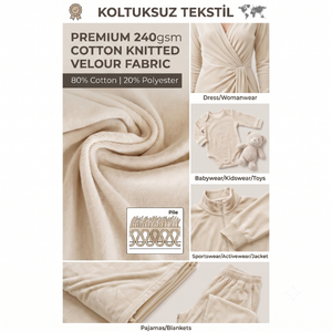 Premium 240gsm Cream Cotton Knitted Velour Fabric 80/20 Cotton Polyester Roll for Wholesale Garments - Product Image 2